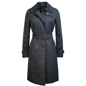 Michael Kors Black Single-Breasted Belted Trench Coat with Logo Hardware XS